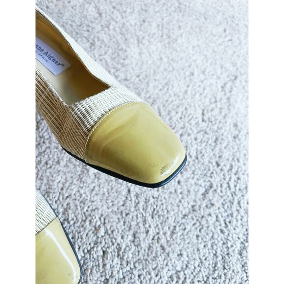 Etienne Aigner Houndstooth Cap Toe Pumps 7.5 Leather Vintage Career Academia 60s - Picture 5 of 9